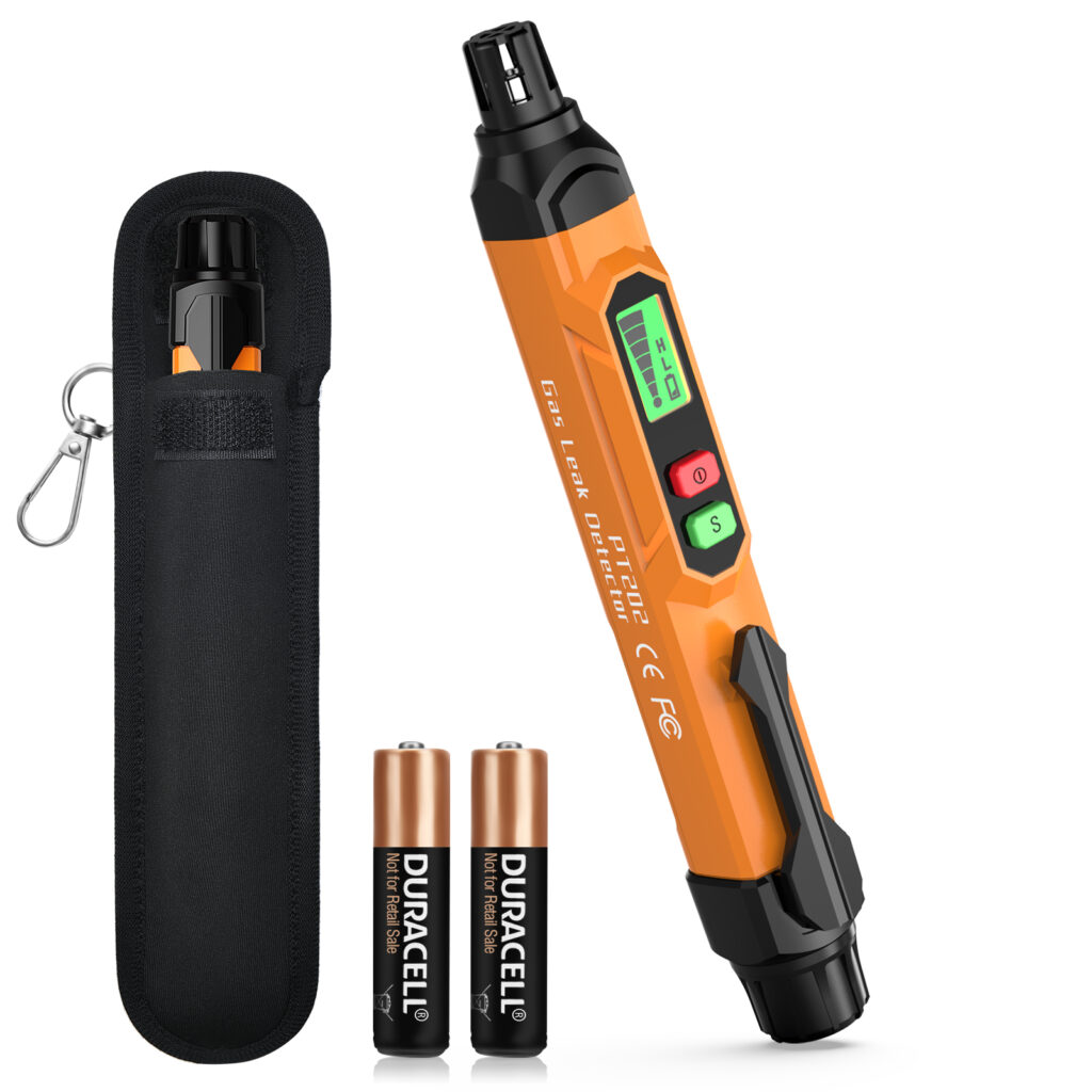 Gas Leak Detector, TECHAMOR PT202 Portable Natural Gas Leak Alarm Locate Gas Leaks of Combustible Gases Like Methane, LPG, LNG, Fuel, Sewer Gas for Home(Includes Battery x2 & Carrying Pouch) (Orange)