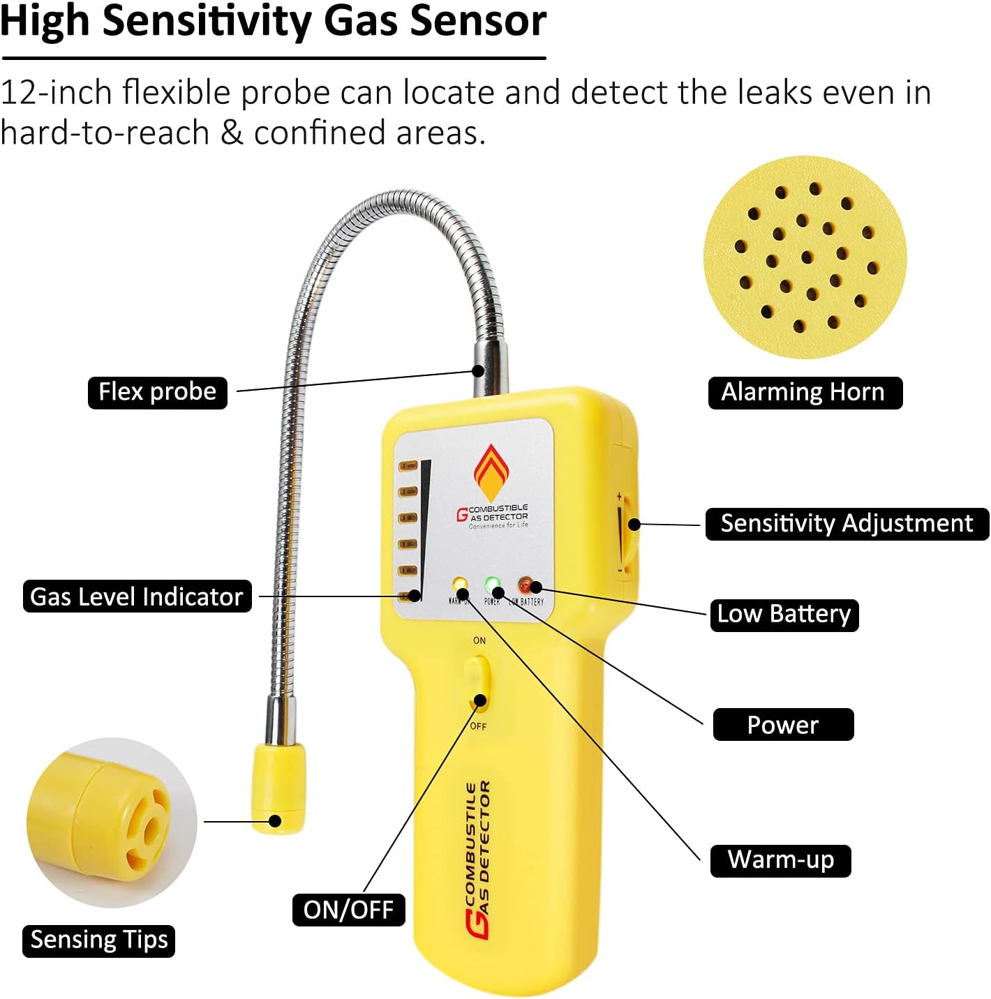 Techamor Y201 Gas Leak Detector, Portable Methane Propane Combustible