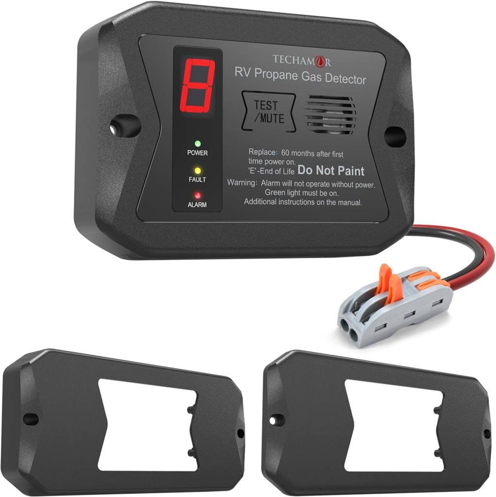 Techamor RV Propane Gas Detector, Digital Propane/LP Gas Alarm-12vDC for Motorhome Travel Trailer, Motor Coach, Truck Camper, (R501 Series Flush Mount-Black) (Surface Mount-Black)