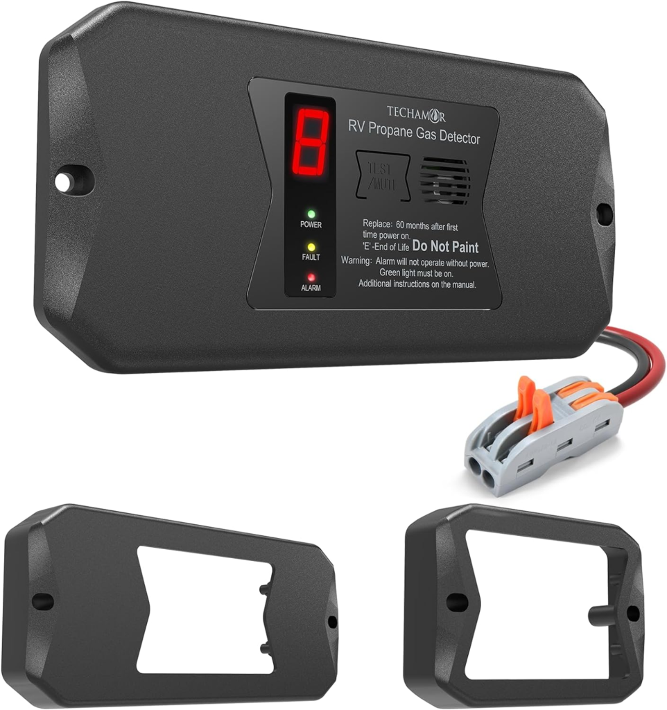 Techamor RV Propane Gas Detector, Digital Propane/LP Gas Alarm-12vDC for Motorhome Travel Trailer, Motor Coach, Truck Camper, (R501 Series Flush Mount-Black)