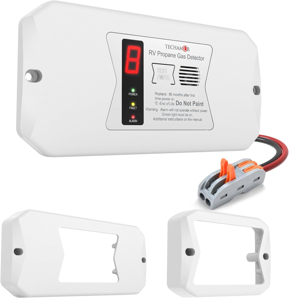 Techamor RV Propane Gas Detector, Digital Propane/LP Gas Alarm-12vDC for Motorhome Travel Trailer, Motor Coach, Truck Camper, (R501 Series Flush Mount-White)