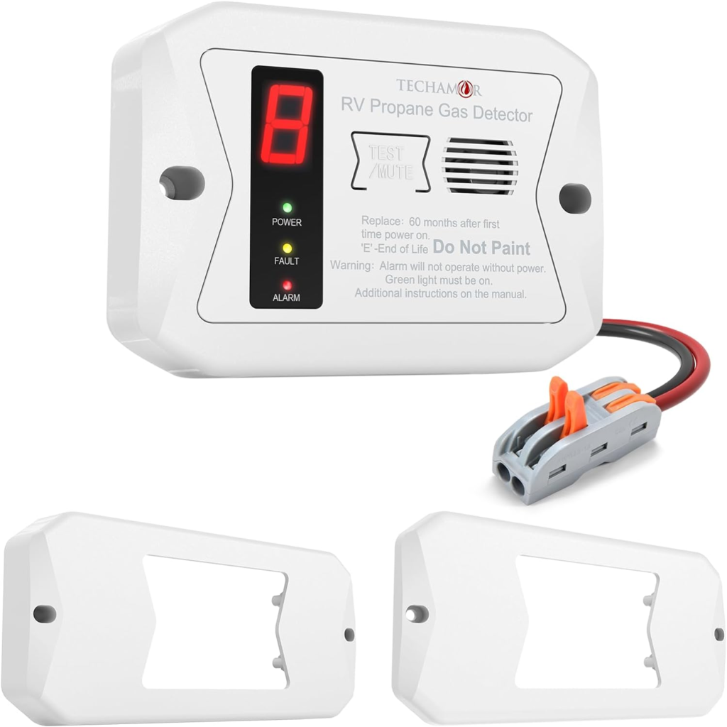 Techamor RV Propane Gas Detector, Digital Propane/LP Gas Alarm-12vDC for Motorhome Travel Trailer, Motor Coach, Truck Camper, (R501 Series Surface Mount-White)
