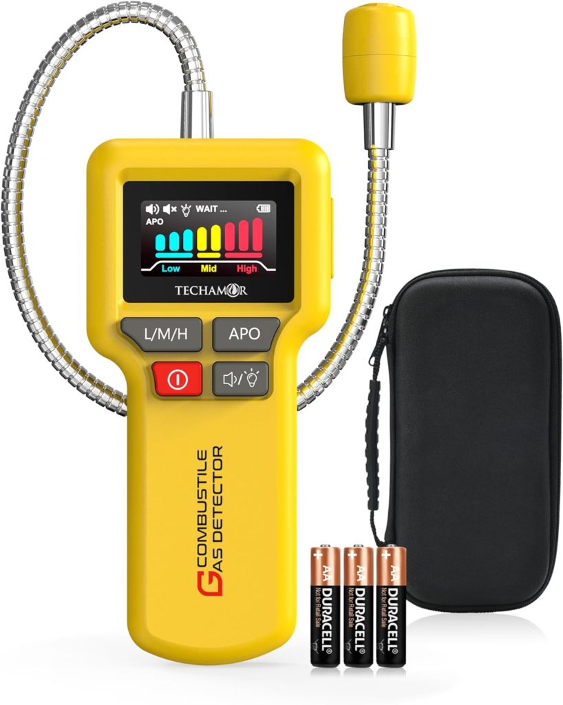 TECHAMOR Natural Gas Detector, Y201 Pro Portable Gas Leak Sniffer, Locating The Source of Propane, Methane, Butane, Natural Gas, LPG and Combustible Gas Leak for Home & RV (Includes Battery x3)