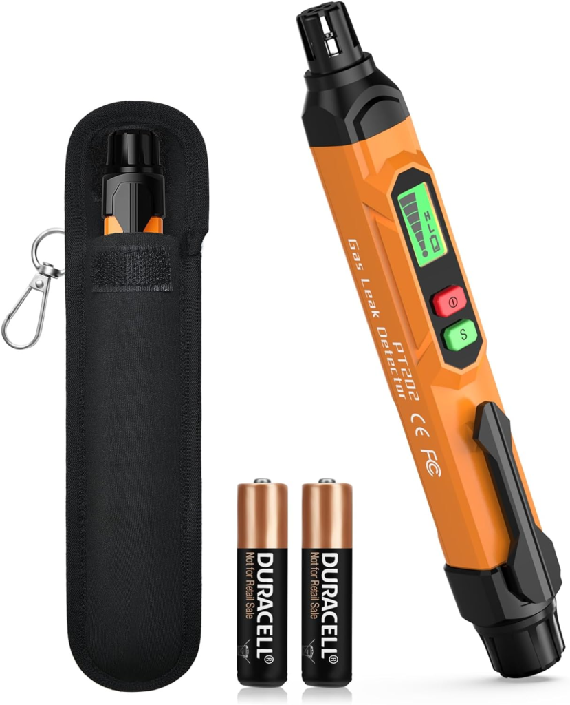 Gas Leak Detector, TECHAMOR PT202 Portable Natural Gas Leak Alarm Locate Gas Leaks of Combustible Gases Like Methane, LPG, LNG, Fuel, Sewer Gas for Home(Includes Battery x2 & Carrying Pouch) (Orange)